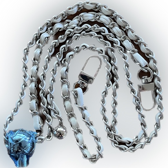 New Adjustable Twisted White Leather Crossbody/Shoulder Purse/Wallet Chain - Picture 15 of 17